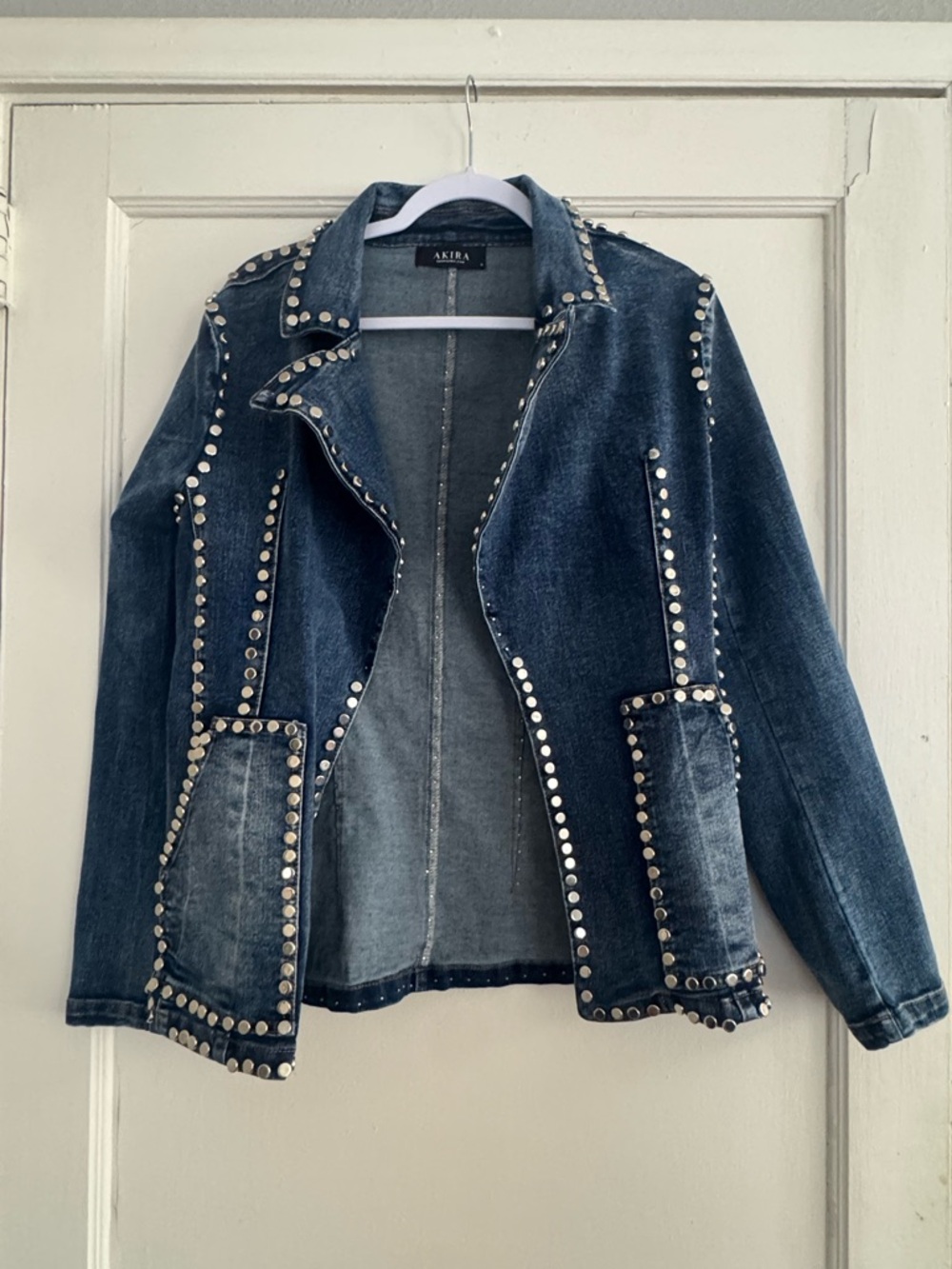 AKIRA Dark Blue Studded Denim Jacket